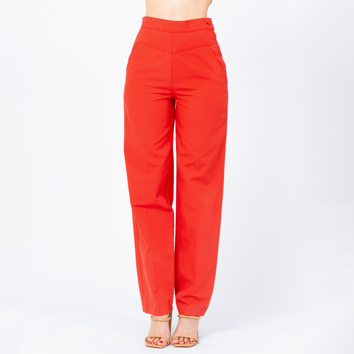 Vintage 70s Levi's Tomato Red Yoked Waist Pants - Small, 26" Waist | High Rise Tapered Leg Trousers