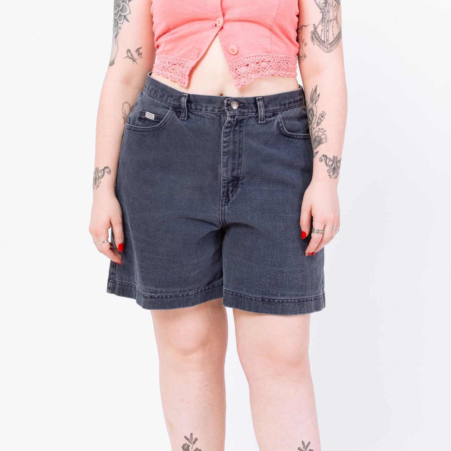 Vintage 90s Lee Dark Blue Jean Shorts - Large, 33" Waist | Long Inseam Indigo Denim Casual Summer Mom Shorts