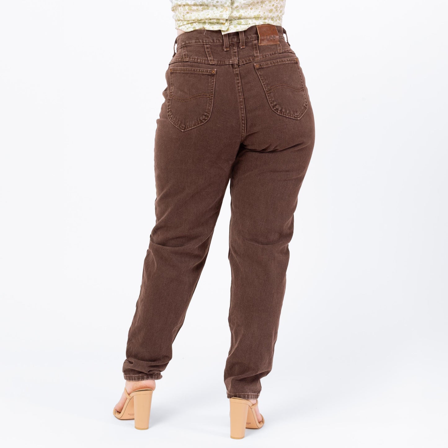 Vintage 90s Lee Brown High Waisted Jeans - Large, 31" Waist | Made In USA Denim Tapered Leg Mom Jeans