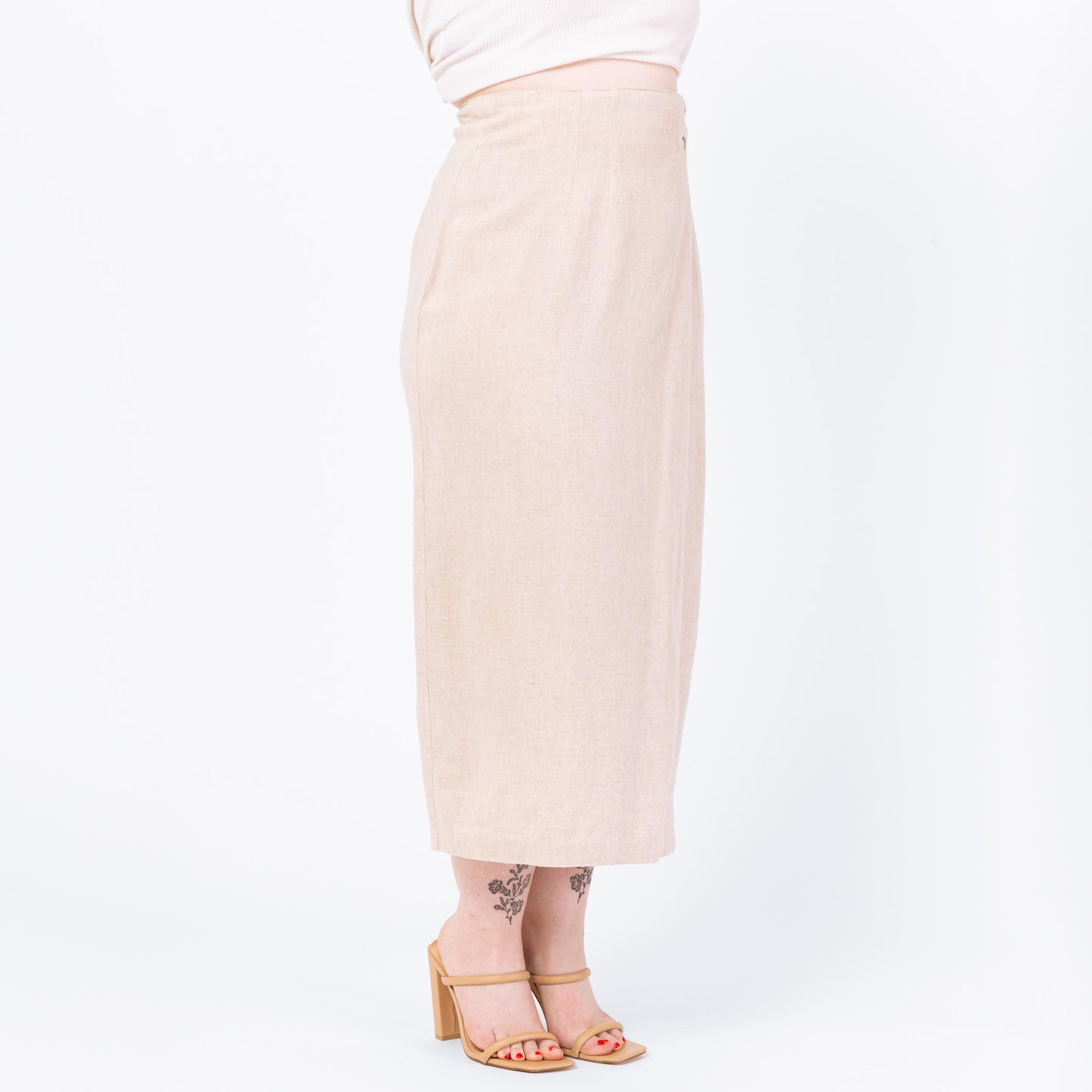 Vintage 90s Ecru Linen Maxi Wrap Skirt - Medium, 30” Waist | Minimalist High Waisted Long Oatmeal Skirt