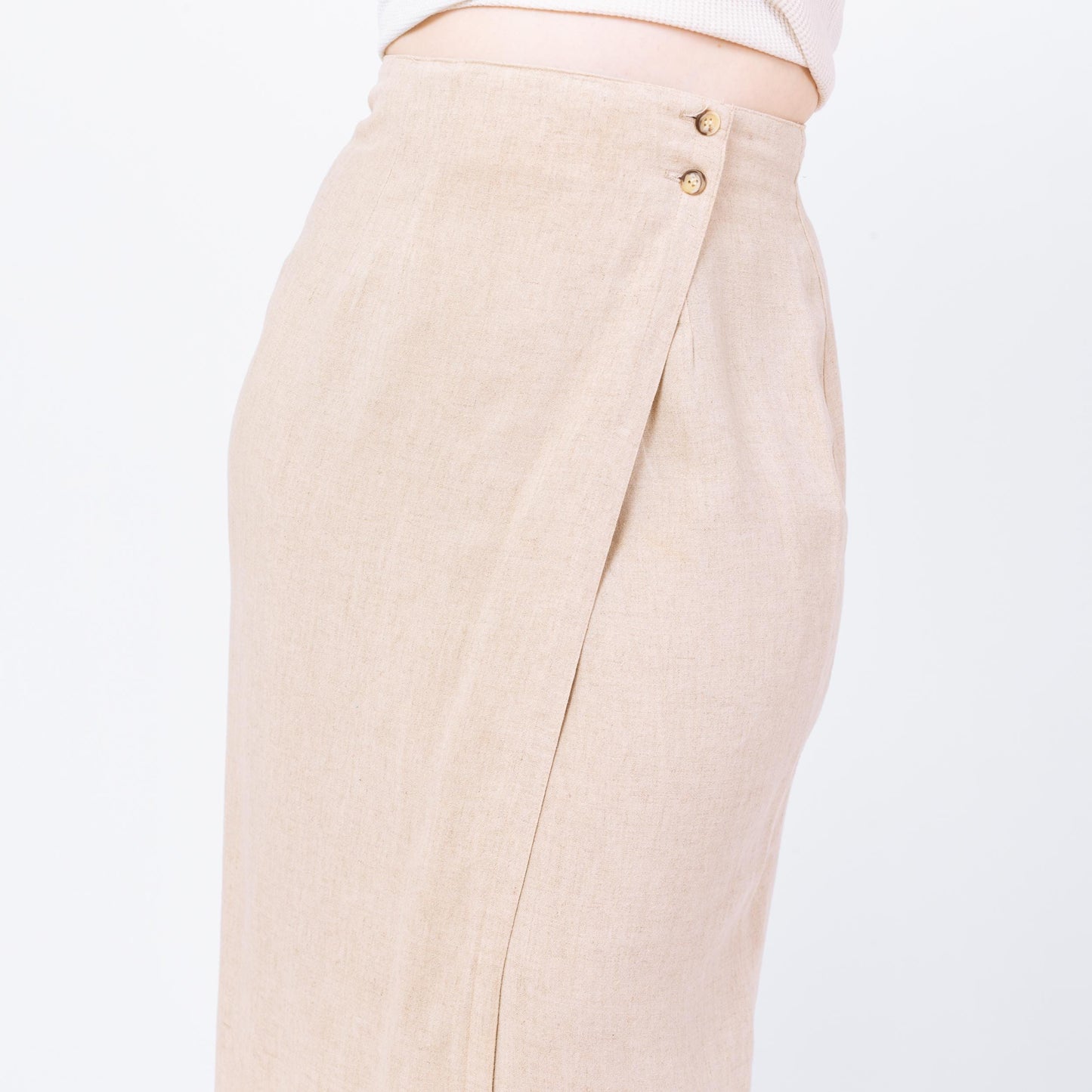 Vintage 90s Ecru Linen Maxi Wrap Skirt - Medium, 30” Waist | Minimalist High Waisted Long Oatmeal Skirt