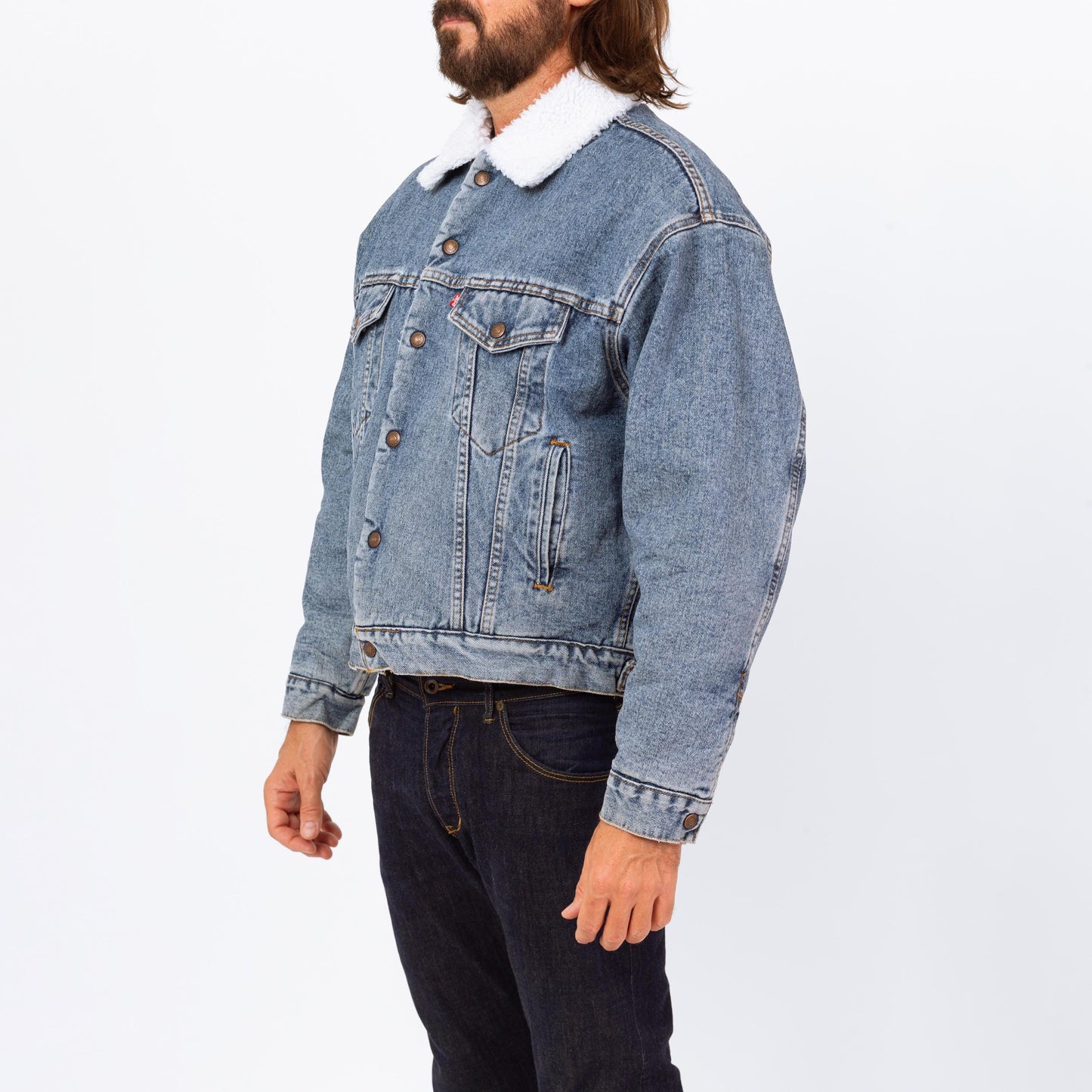 Vintage Levi's Denim Sherpa Jacket - Medium | Stonewashed Shearling Lined Blue Jean Grunge Trucker Coat