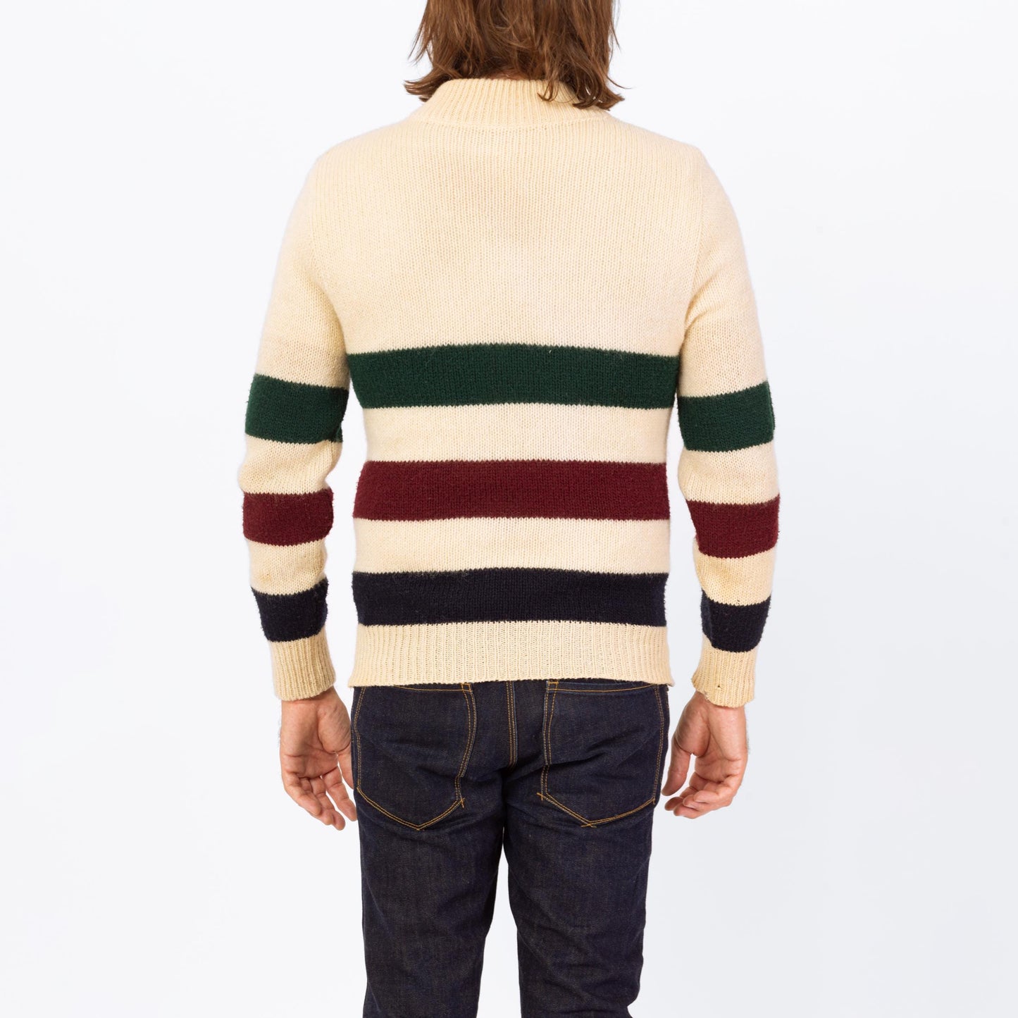 Vintage 70s Striped Knit Henley Sweater - Small | Button Up Long Sleeve Wool Pullover