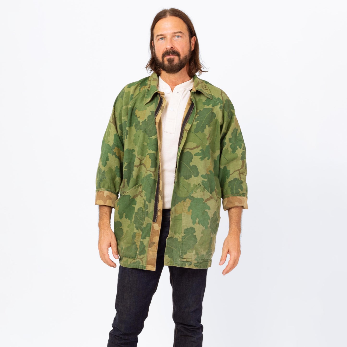 Vintage 60s 70s Kamo Reversible Mitchell Camo Hunting Jacket - Extra Large | Cotton Camouflage Zip Up Lightweight Army Surplus Coat