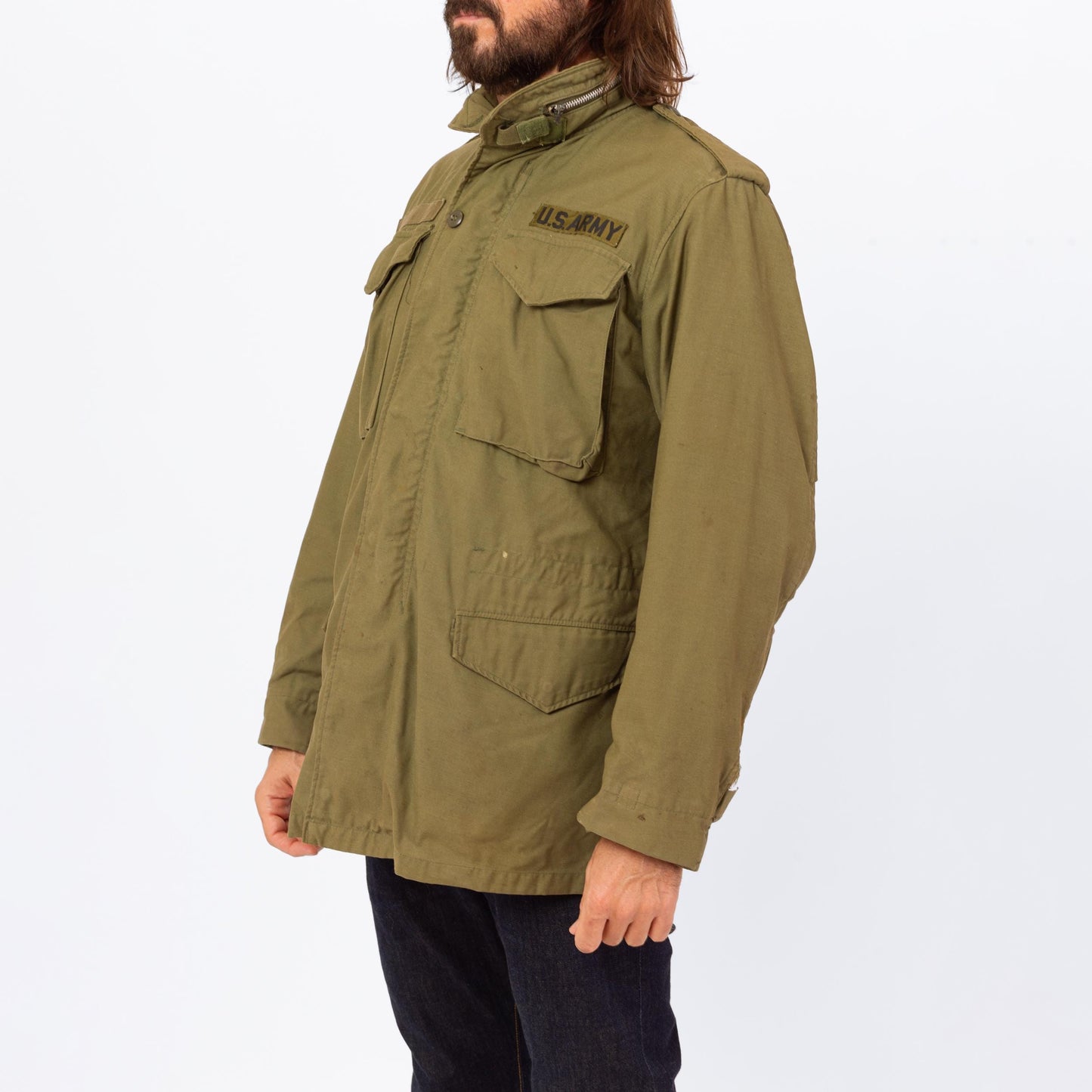 Vintage 70s M65 US Army Field Jacket - Small Long | OG 107 Hooded Olive Drab Vietnam Era Military M-65 Coat