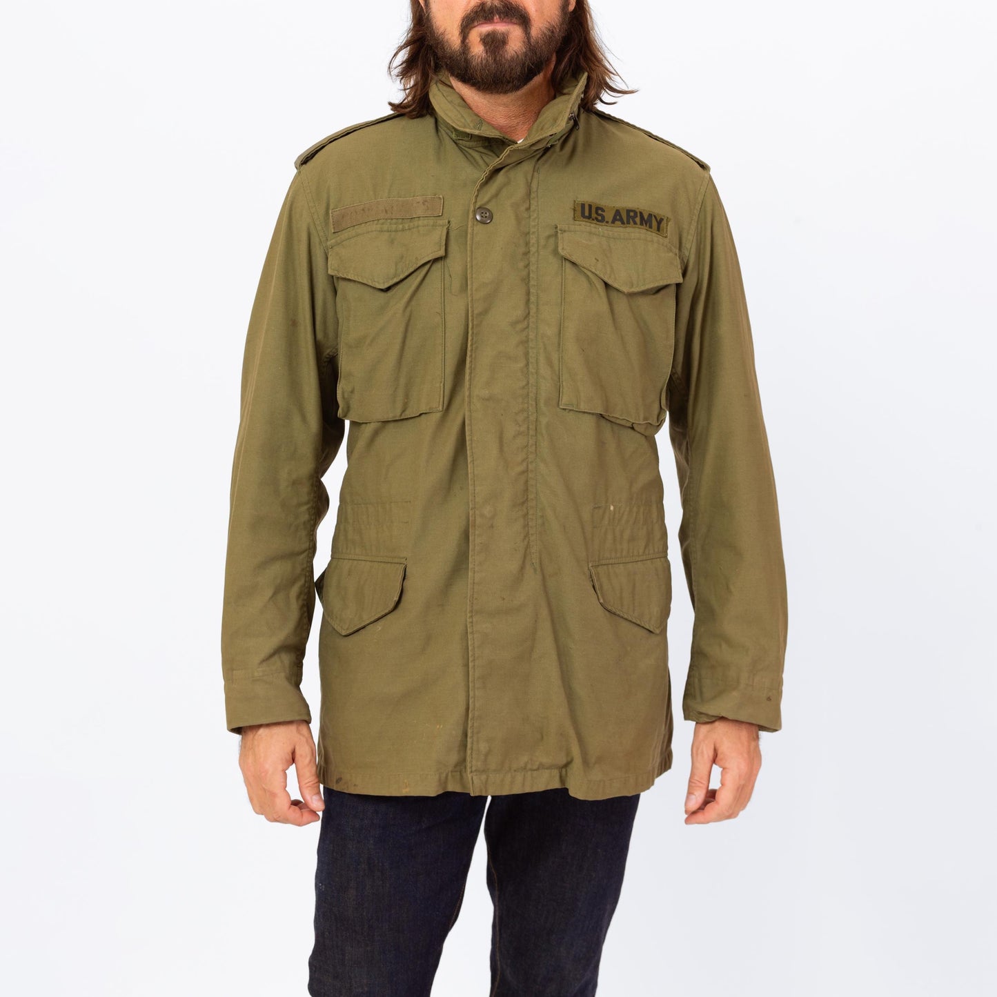 Vintage 70s M65 US Army Field Jacket - Small Long | OG 107 Hooded Olive Drab Vietnam Era Military M-65 Coat