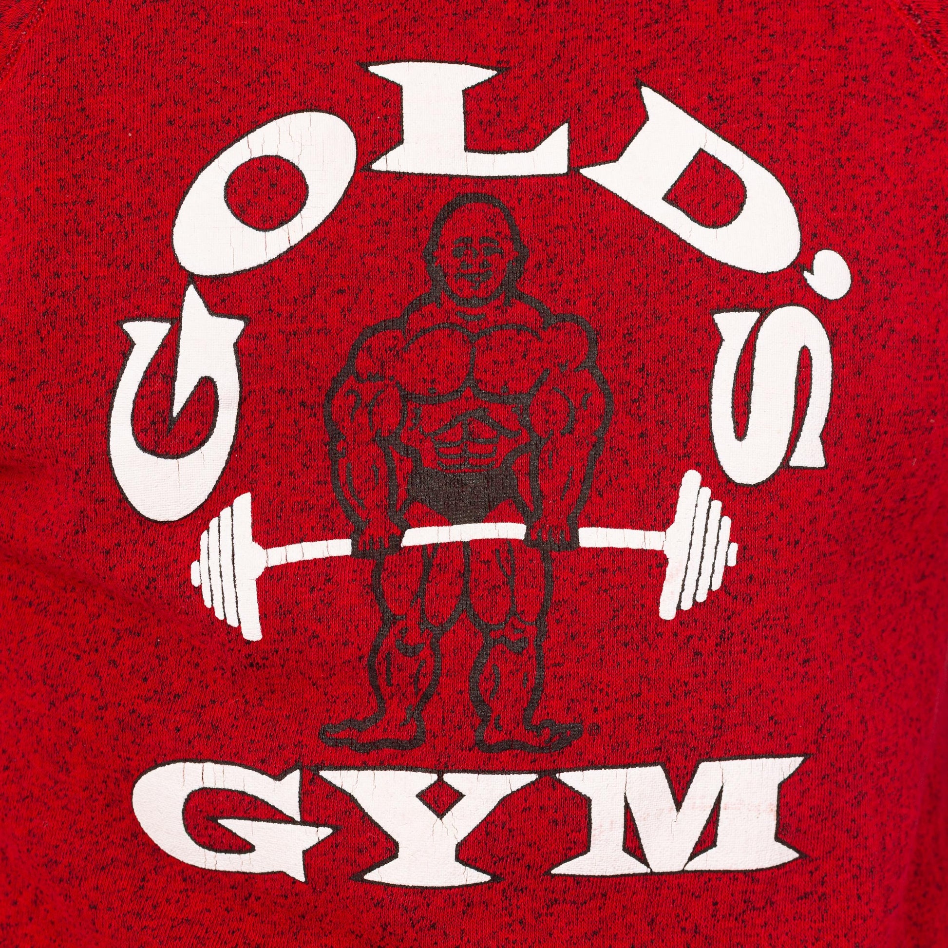 Vintage 90s Gold's Gym Crew Neck Sweatshirt - Medium | Red Weight Lifting Graphic Raglan Sleeve Pullover
