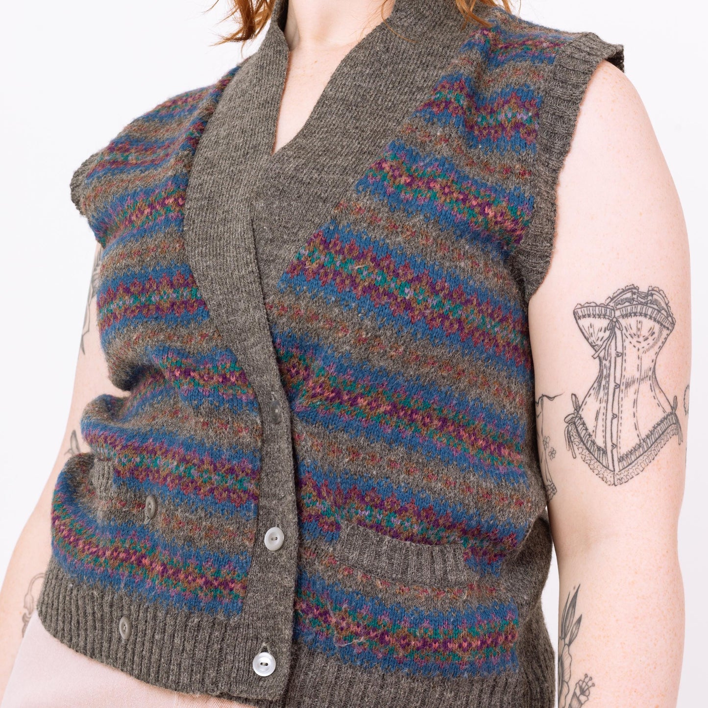 Vintage 80s Grey Striped Sweater Vest - Medium | Preppy Knit Vest, Dark Academia Sleeveless Cardigan, Cottagecore Sweater