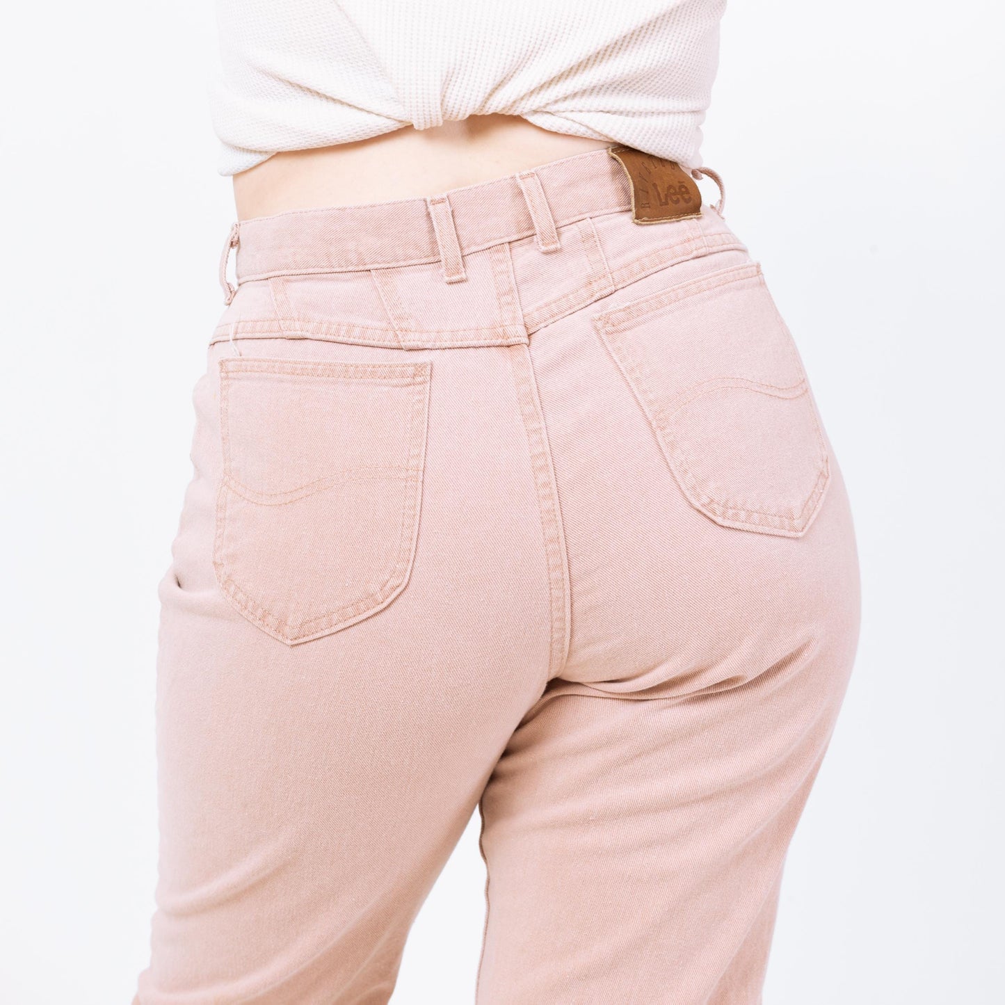 Vintage 90s Lee Pastel Pink High Waisted Jeans - Large, 32" Waist | Made In USA Denim Tapered Leg Mom Jeans