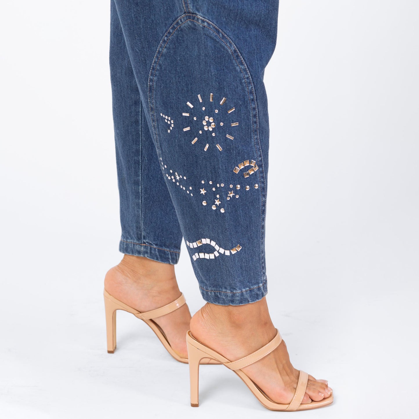 Vintage 80s Studded Fox Balloon Jeans - Extra Small, 22"-25" Waist | Streetwear Denim High Waisted Tapered Leg Baggy Barrel Jeans
