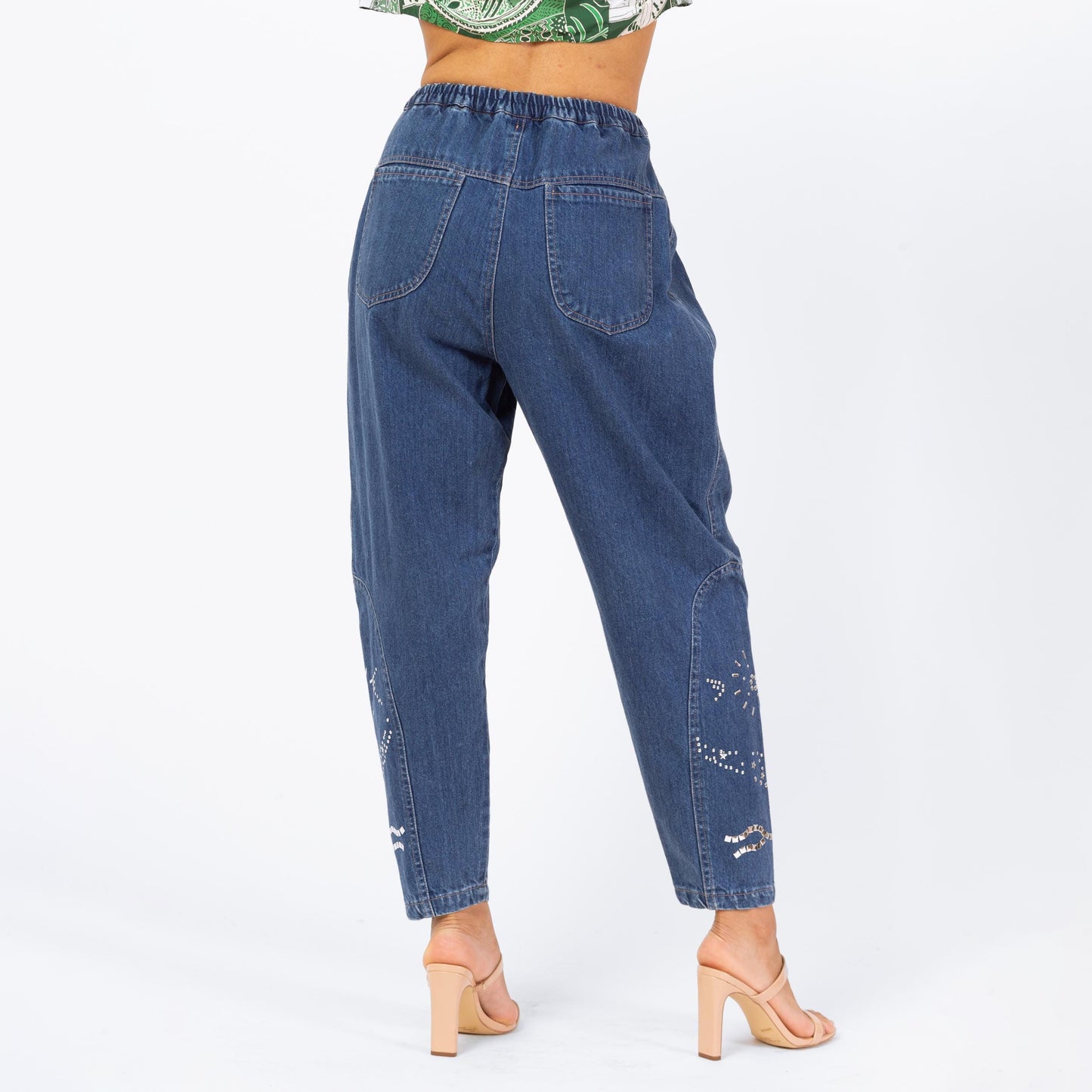 Vintage 80s Studded Fox Balloon Jeans - Extra Small, 22"-25" Waist | Streetwear Denim High Waisted Tapered Leg Baggy Barrel Jeans