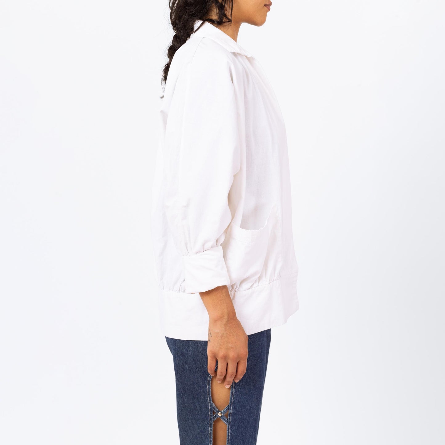 Vintage 90s Minimalist White Cotton Open Fit Jacket - Medium | Lightweight Collared Cuffed Sleeve Blazer