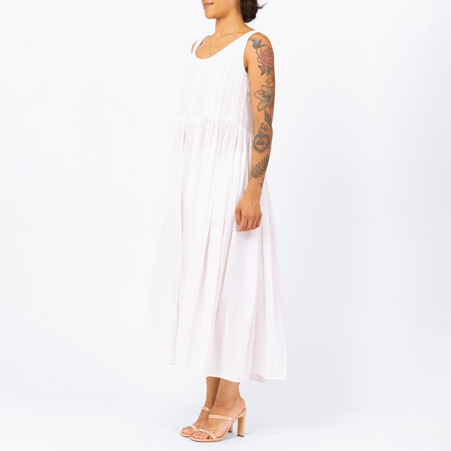 Vintage 90s White Gauzy Cotton Maxi Dress - Small | Boho Sheer Made In India Sleeveless Summer Sundress