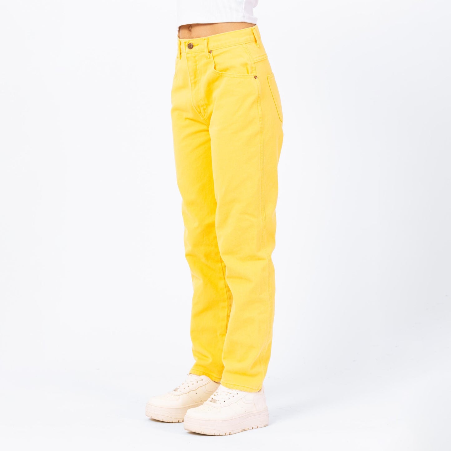 Vintage 90s Yellow High Waisted Jeans - Small, 27" Waist | Denim Tapered Leg Mom Jeans