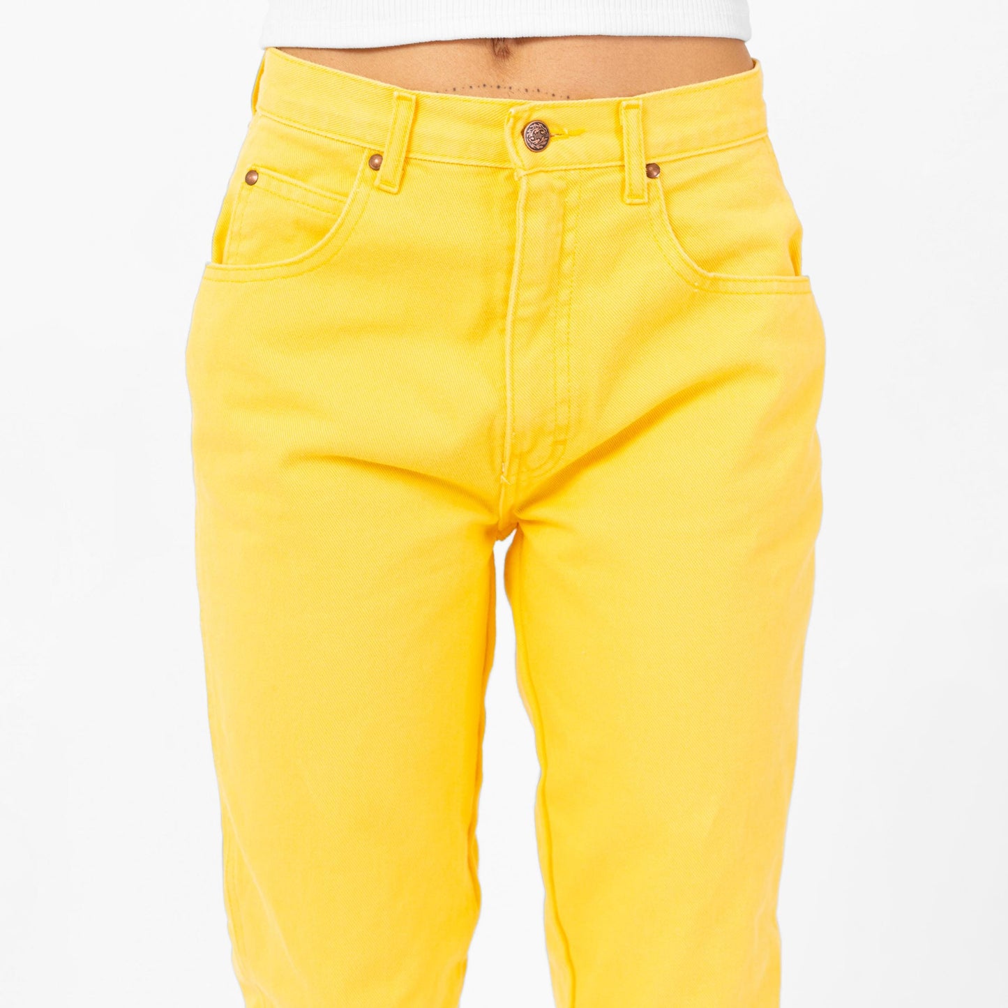 Vintage 90s Yellow High Waisted Jeans - Small, 27" Waist | Denim Tapered Leg Mom Jeans