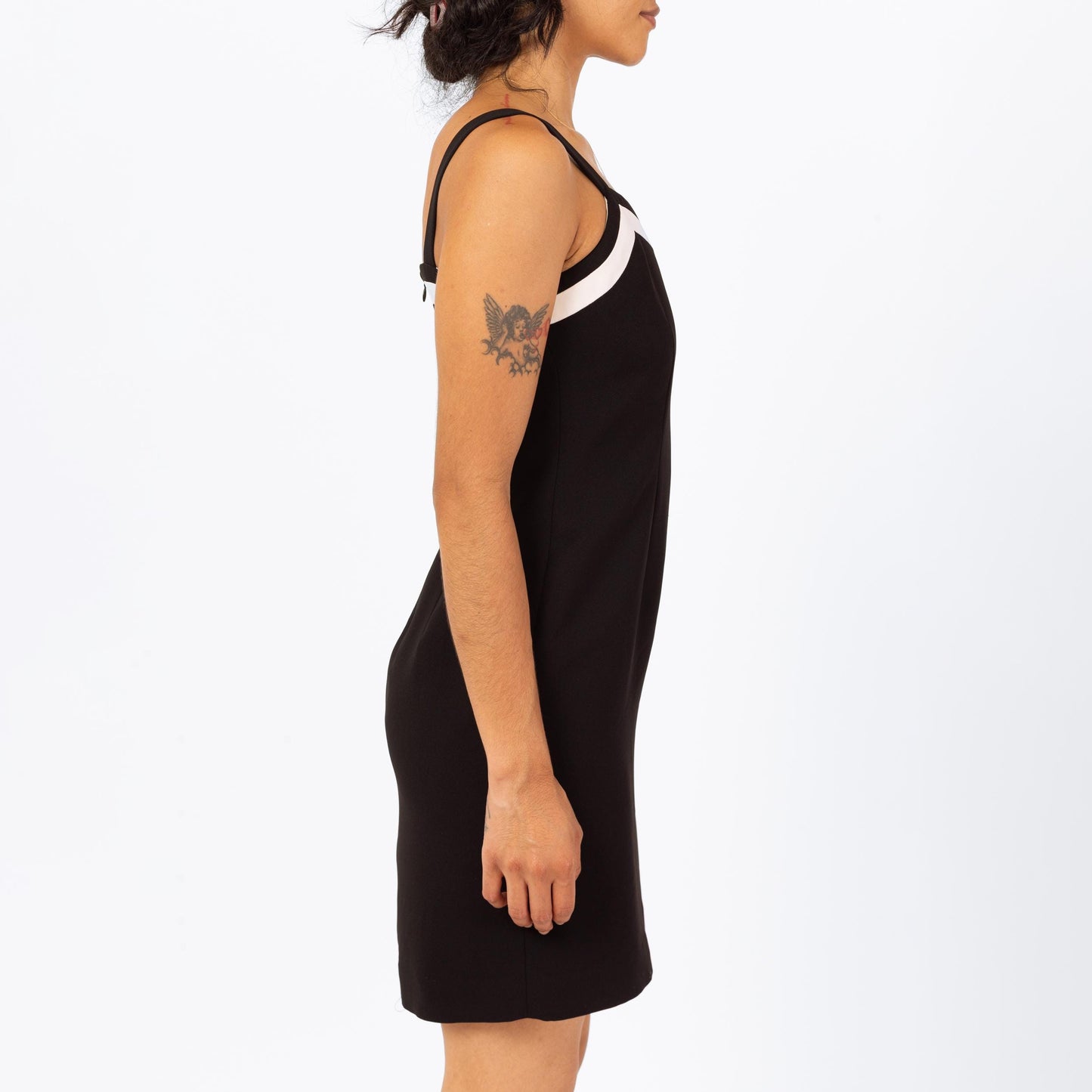 Vintage 90s Black & White Cocktail Mini Dress - Extra Small | Minimalist Sleeveless Sheath Party Dress