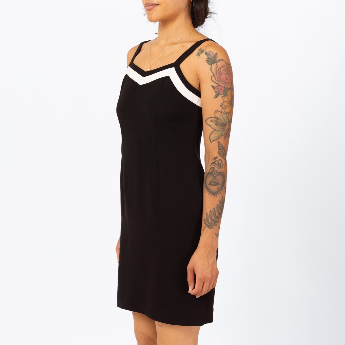 Vintage 90s Black & White Cocktail Mini Dress - Extra Small | Minimalist Sleeveless Sheath Party Dress