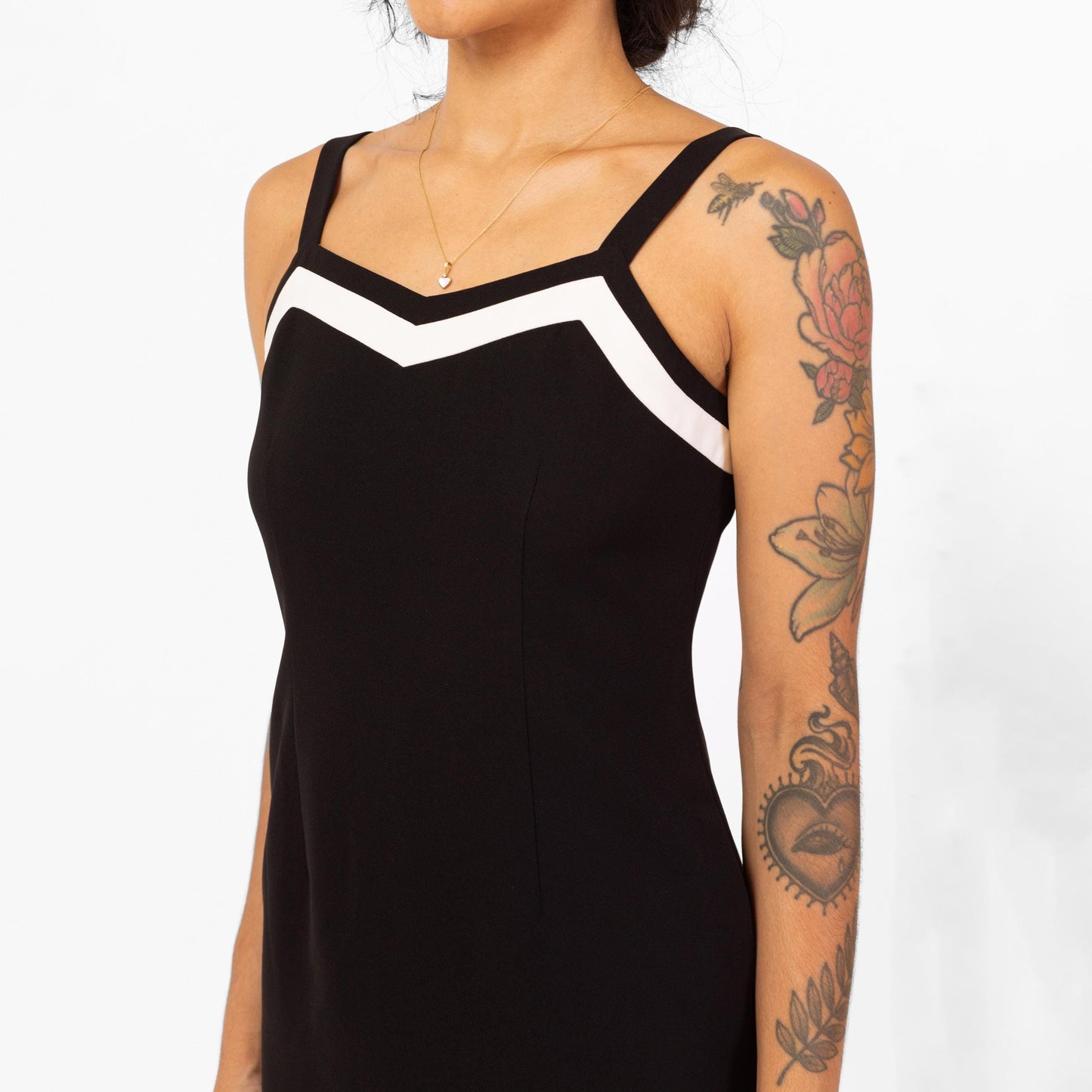 Vintage 90s Black & White Cocktail Mini Dress - Extra Small | Minimalist Sleeveless Sheath Party Dress