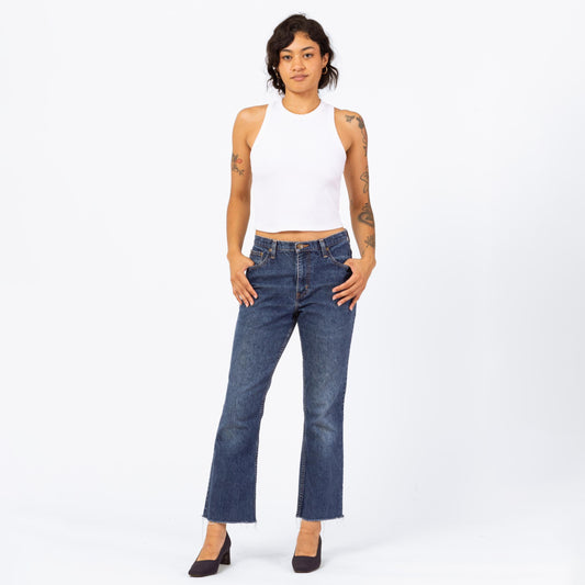 Vintage 90s Dark Wash Mid Rise Jeans - Small, 27" Waist | Eddie Bauer Cut Off Bootcut Ankle Jeans