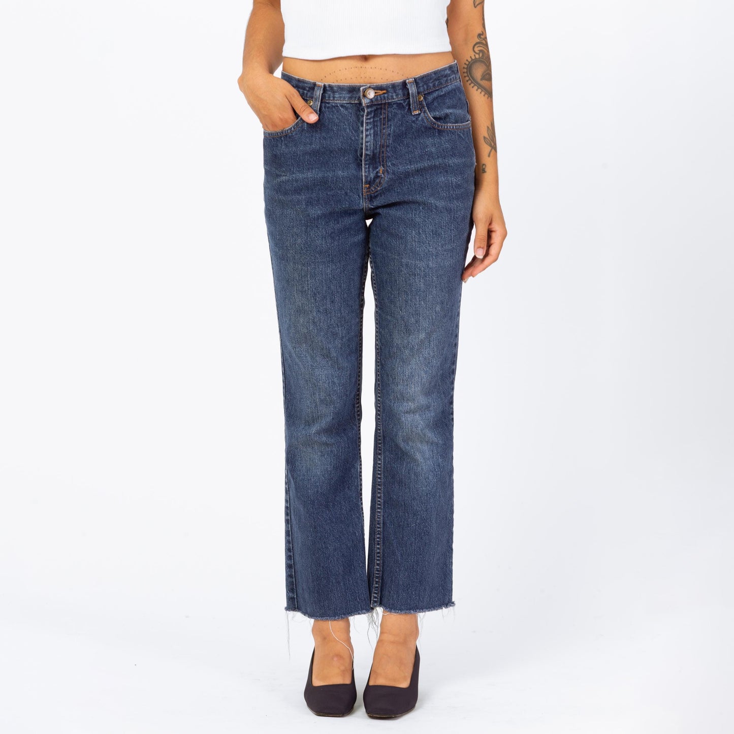 Vintage 90s Dark Wash Mid Rise Jeans - Small, 27" Waist | Eddie Bauer Cut Off Bootcut Ankle Jeans
