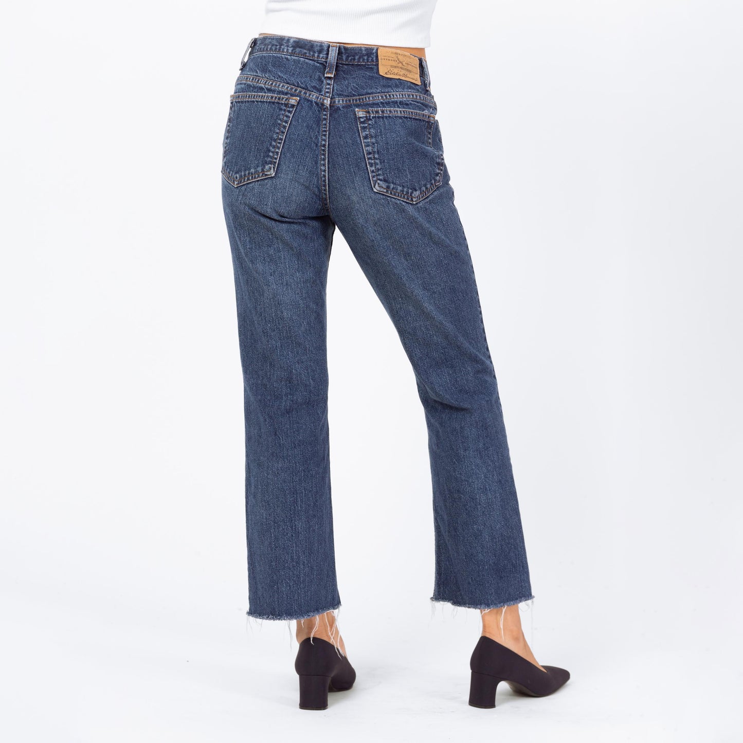 Vintage 90s Dark Wash Mid Rise Jeans - Small, 27" Waist | Eddie Bauer Cut Off Bootcut Ankle Jeans