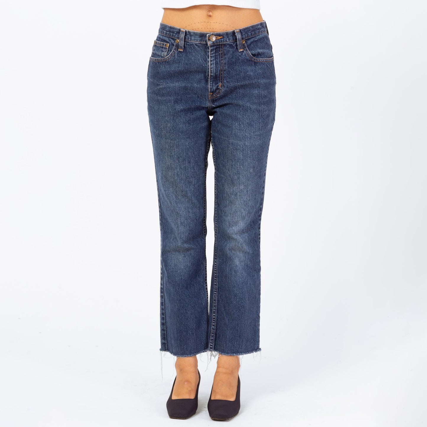 Vintage 90s Dark Wash Mid Rise Jeans - Small, 27" Waist | Eddie Bauer Cut Off Bootcut Ankle Jeans