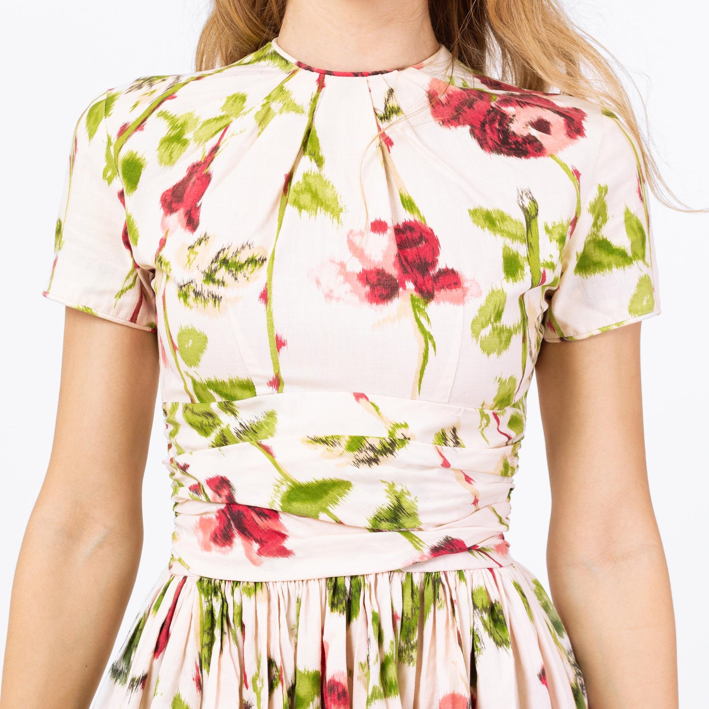 Vintage 1950s Watercolor Floral Fit & Flare Dress - XXS | 50s Mindy Ross Rose Print Garden Party Mini Dress