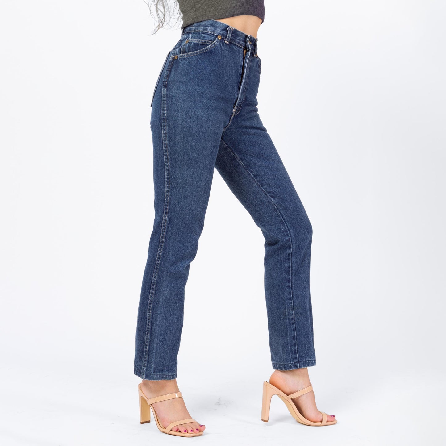 Vintage 80s Chic High Waisted Straight Leg Jeans - XXS, 23" | Yoked Waist Dark Wash Denim Petite Skinny Jeans