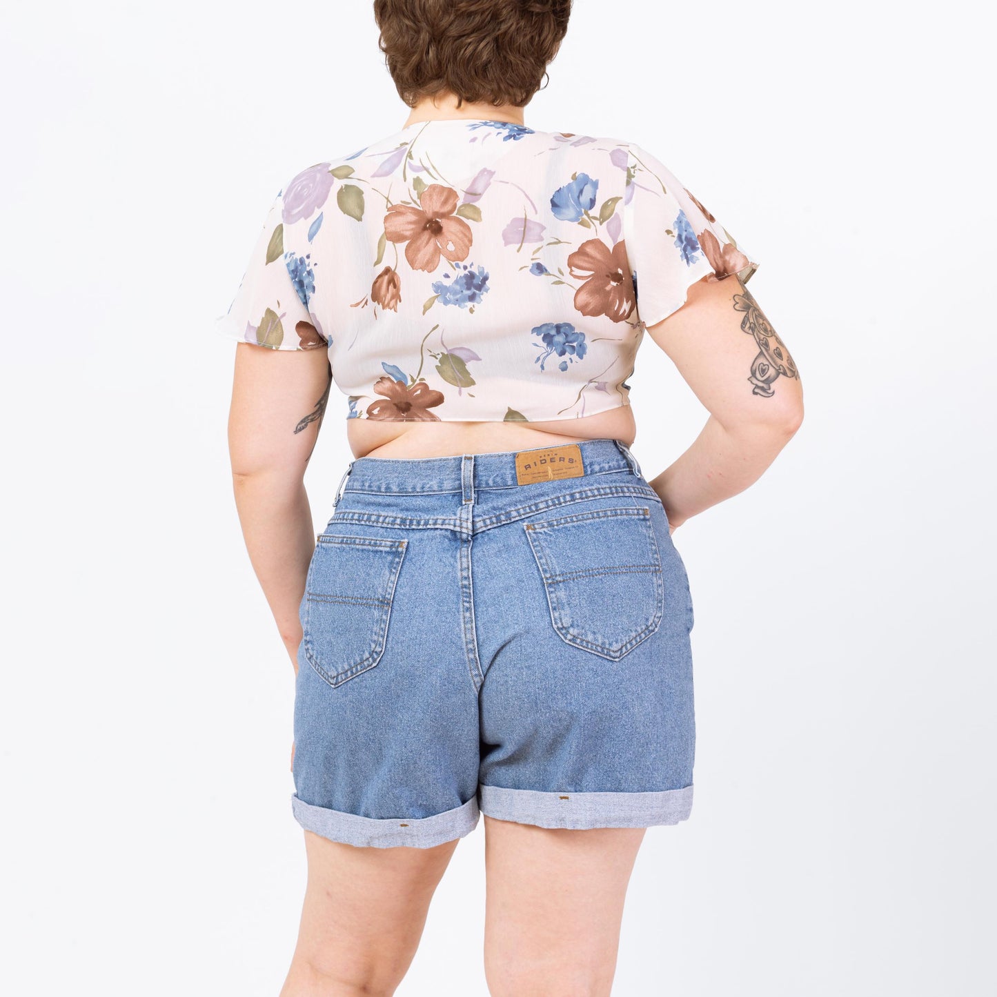 Vintage 90s Sheer White Floral Tie Front Crop Top - Large | Flutter Sleeve Cropped Blouse, Deep V Neck Shirt