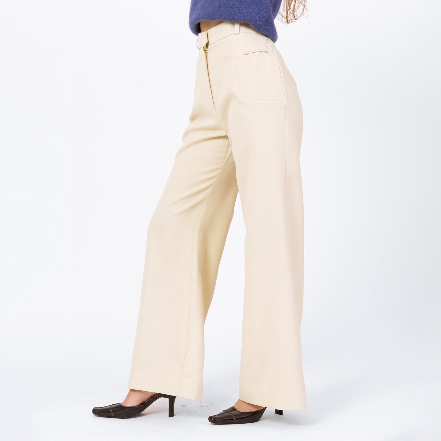 Vintage 70s Cream High Waisted Flared Pants - Extra Small, 24" Waist | Boho Wide Leg Disco Style Retro Festival Bell Bottom Trousers