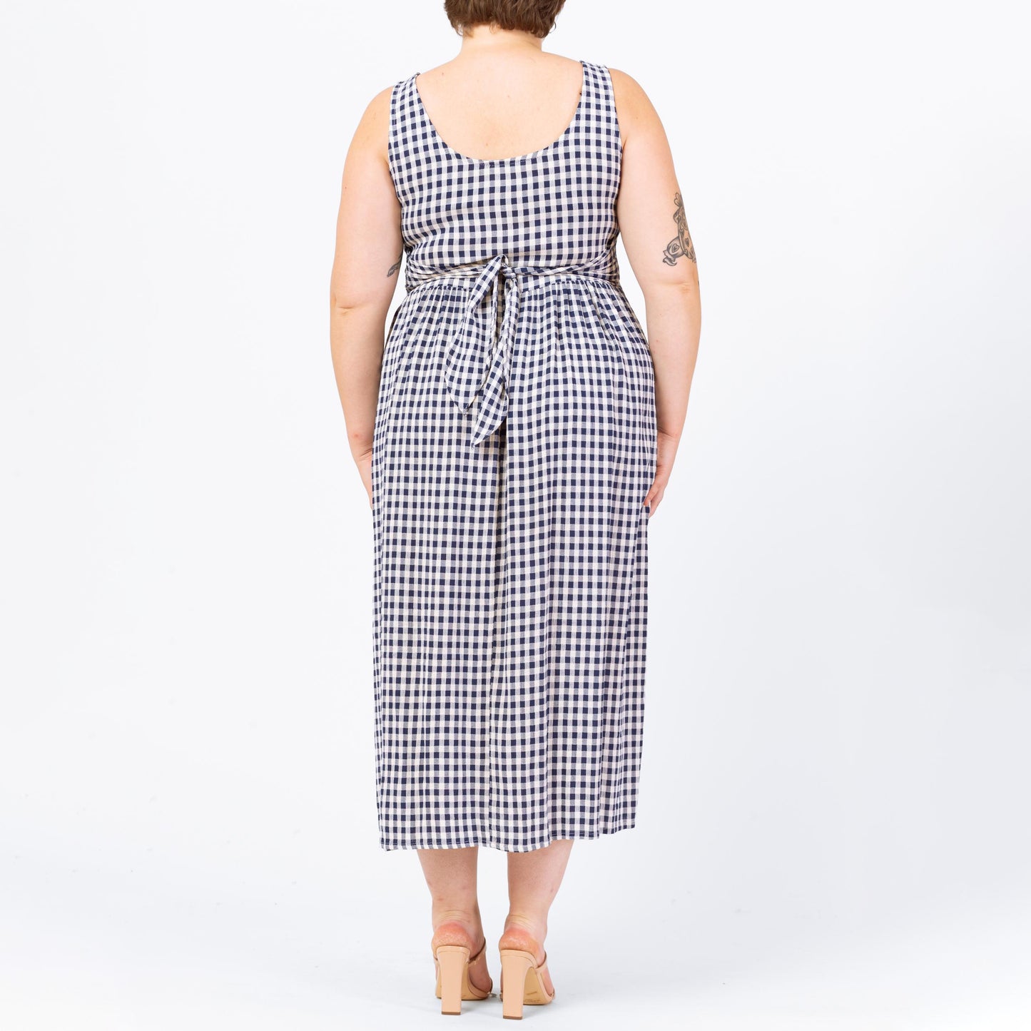 Vintage 90s Navy Blue & White Gingham Maxi Sundress - Large | Sleeveless Scoop Neck Grunge Summer Dress