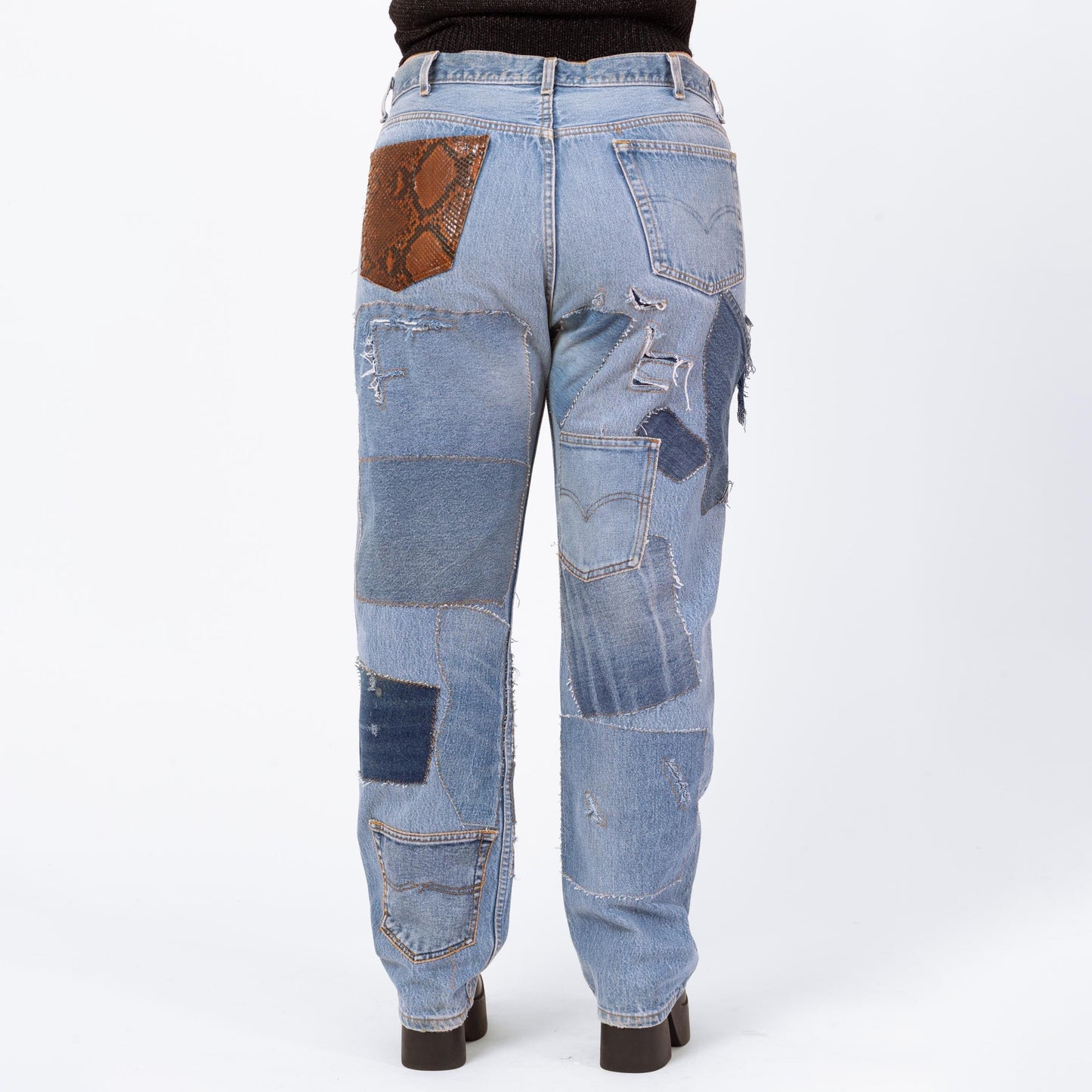 Vintage Y2K Dolce & Gabbana Baggy Patchwork Jeans - 1X | 2000s Designer Jeans, Plus Size Jeans, Leather Trim Distressed Denim Made In Italy