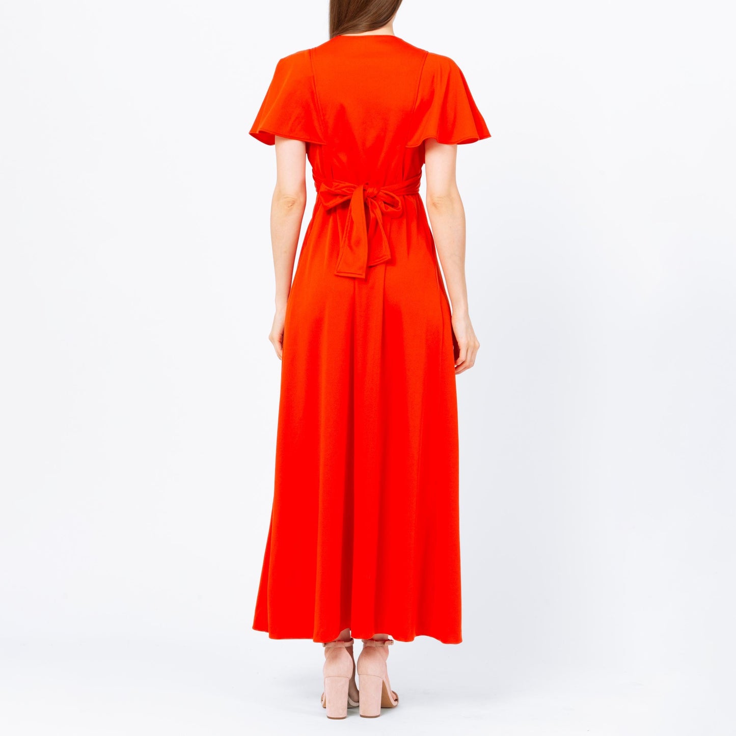 Vintage 70s Blood Orange Flutter Sleeve Maxi Dress - XS to Small | Retro Empire Waist Disco Prom Party Dress