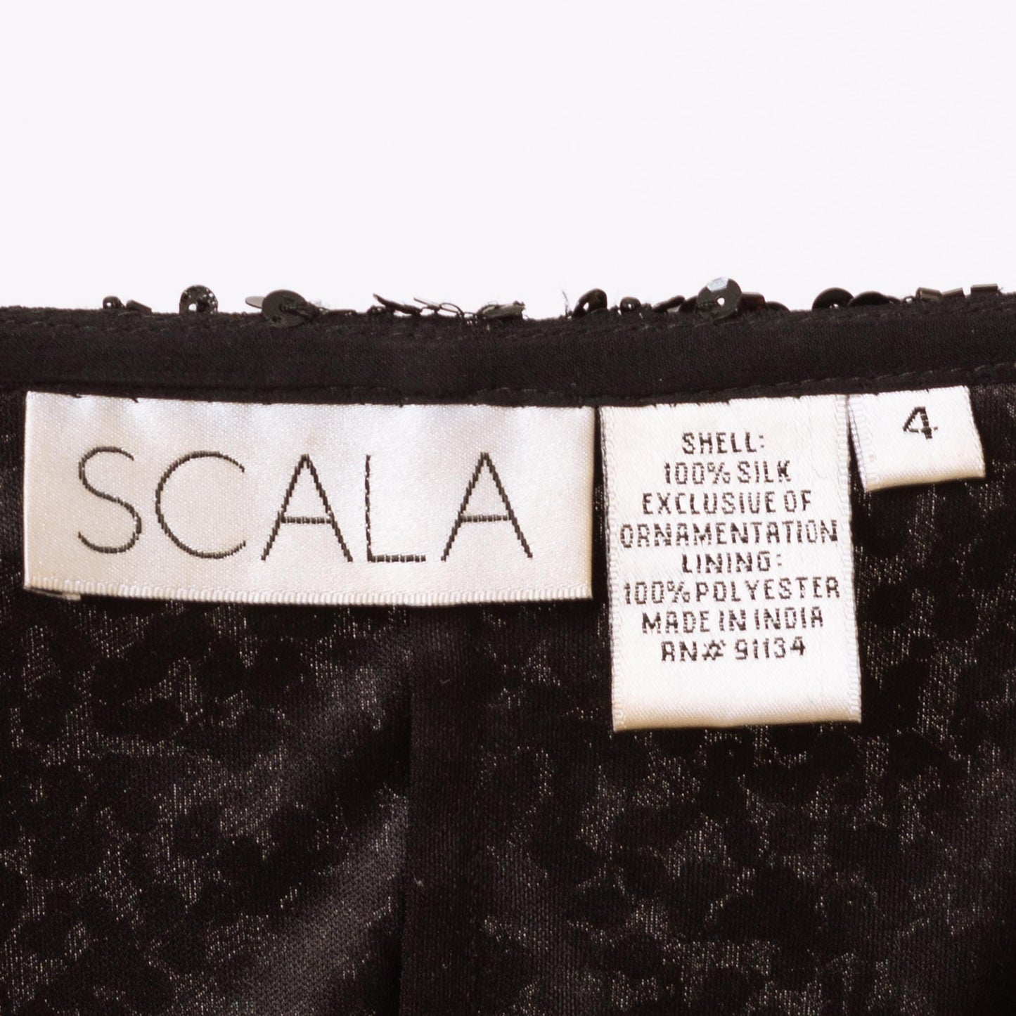 Vintage 90s Scala Black Beaded Silk Backless Mini Dress - Small | Sexy Low Back Bodycon Criss Cross Strap Party Dress