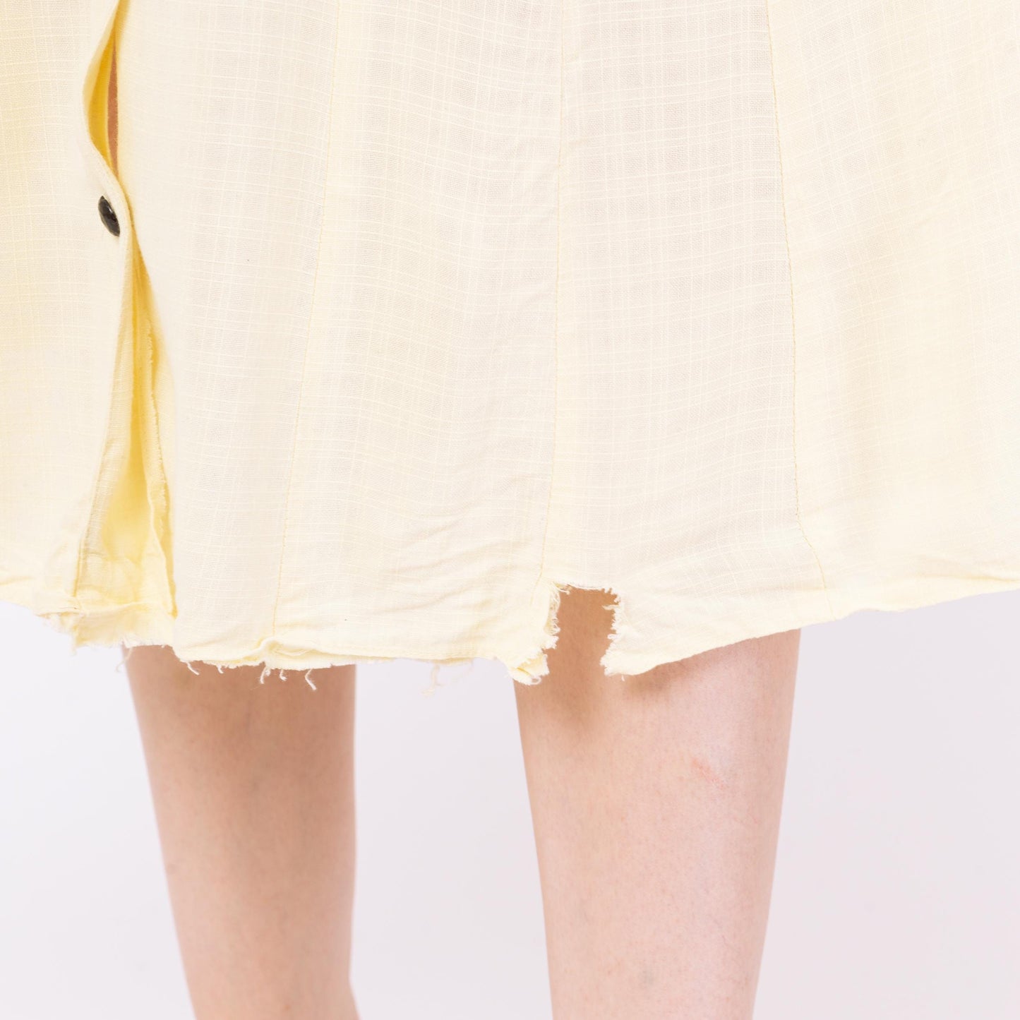 Vintage 40s 50s Butter Yellow Floral Cutout Day Dress, As Is - Medium | Retro Short Sleeve Button Up Midi Shirtwaist Dress
