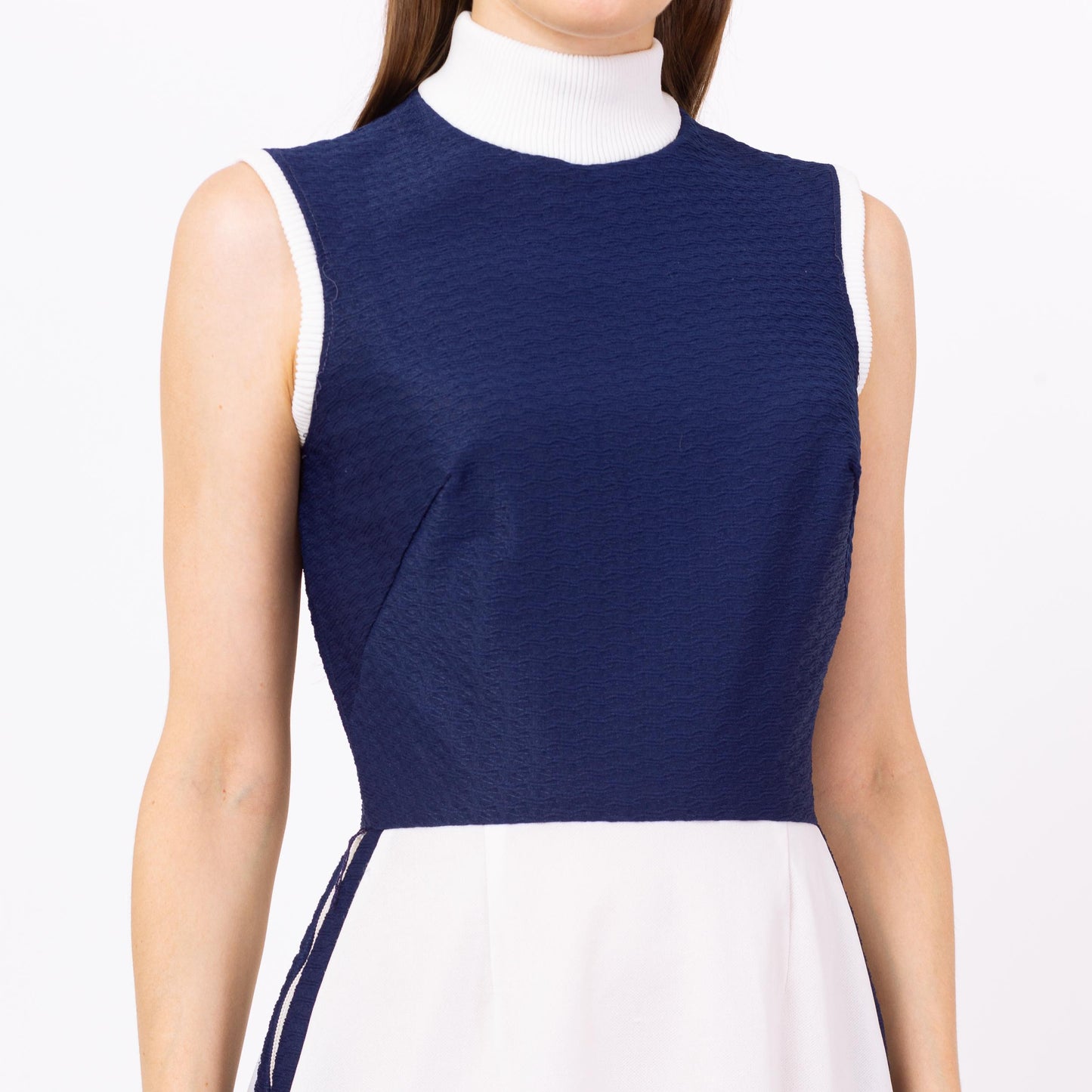 Vintage 70s Mod Ring Zipper Tennis Dress - Small | Preppy Sleeveless Sportsweaer Outfit, Retro Navy Blue White Striped Mini Dress