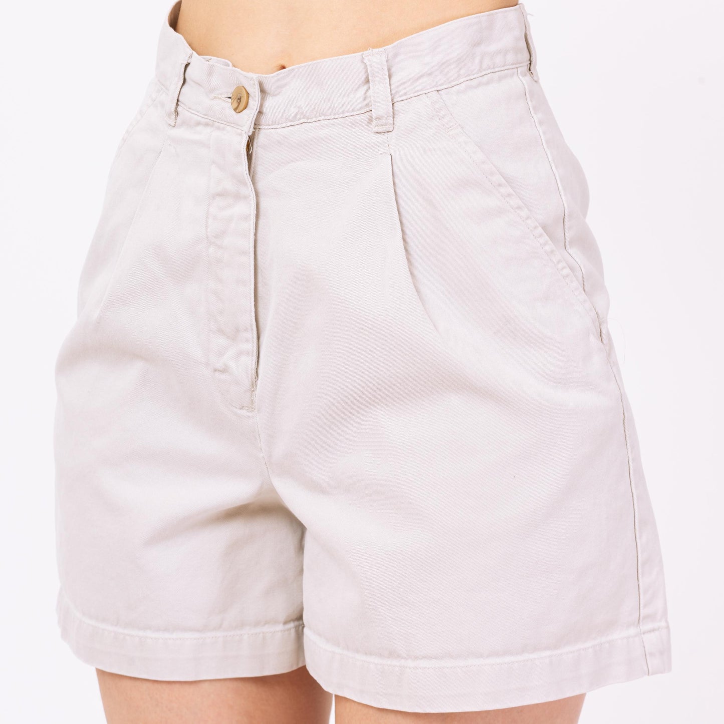 Vintage 90s Anne Klein Khaki High Waisted Shorts - Small, 26" Waist | Minimalist Pleated Casual Cotton Shorts