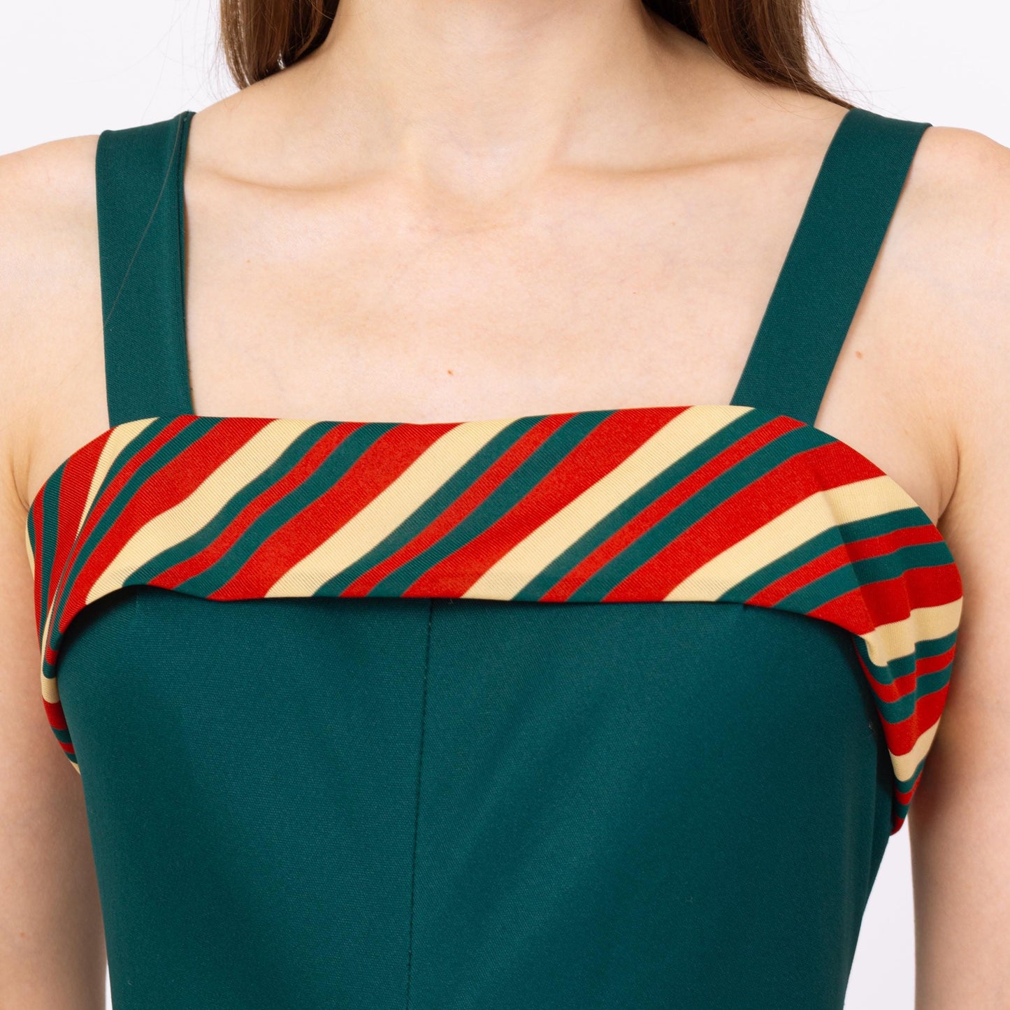 Vintage 70s Emerald Green Striped Square Neck Gown - Small | Sleeveless Formal Maxi Dress, Wedding Guest Dress