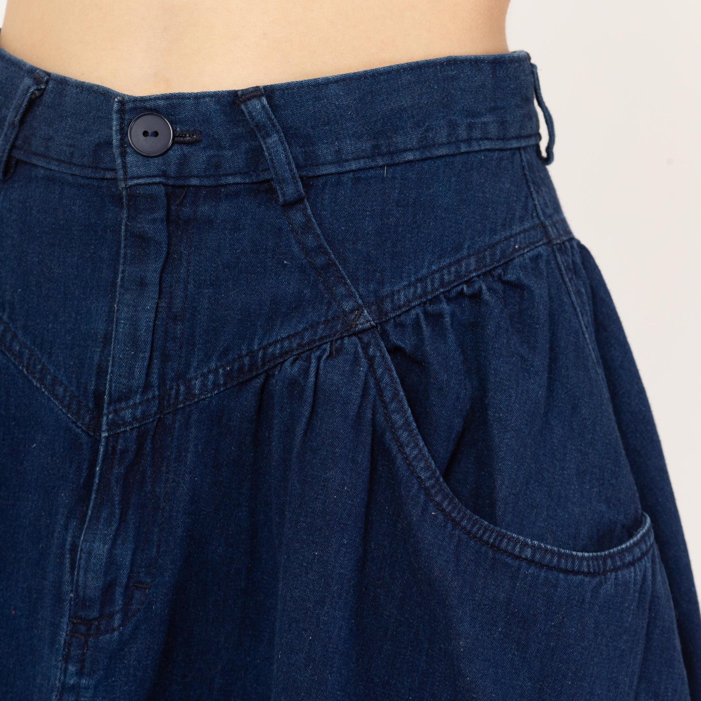 Vintage 80s Calvin Klein Dark Wash Denim Midi Skirt - Small, 26" Waist | Yoked High Waisted Blue Jean Chambray Pocket Skirt