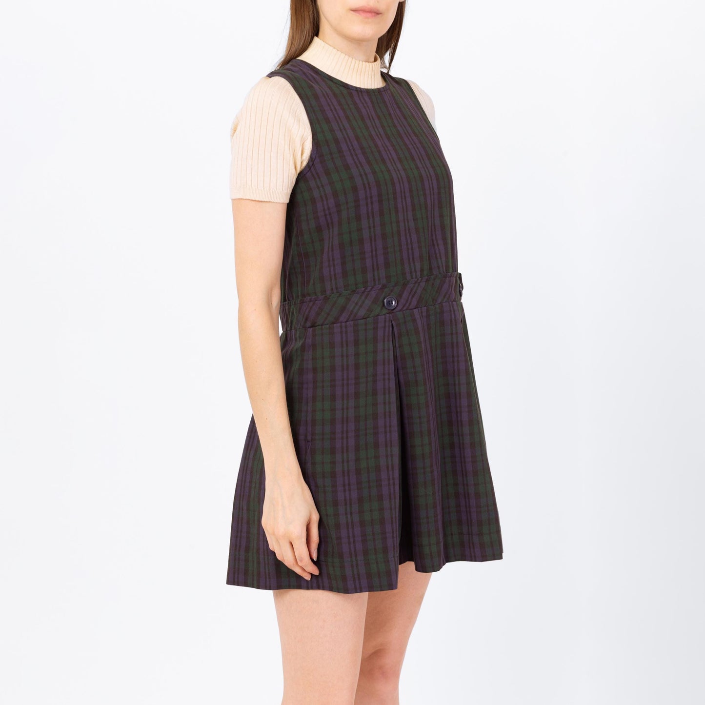 Vintage 80s Plaid Pinafore Schoolgirl Mini Dress - Petite Extra Small | Grunge Sleeveless Drop Waist School Uniform Dress