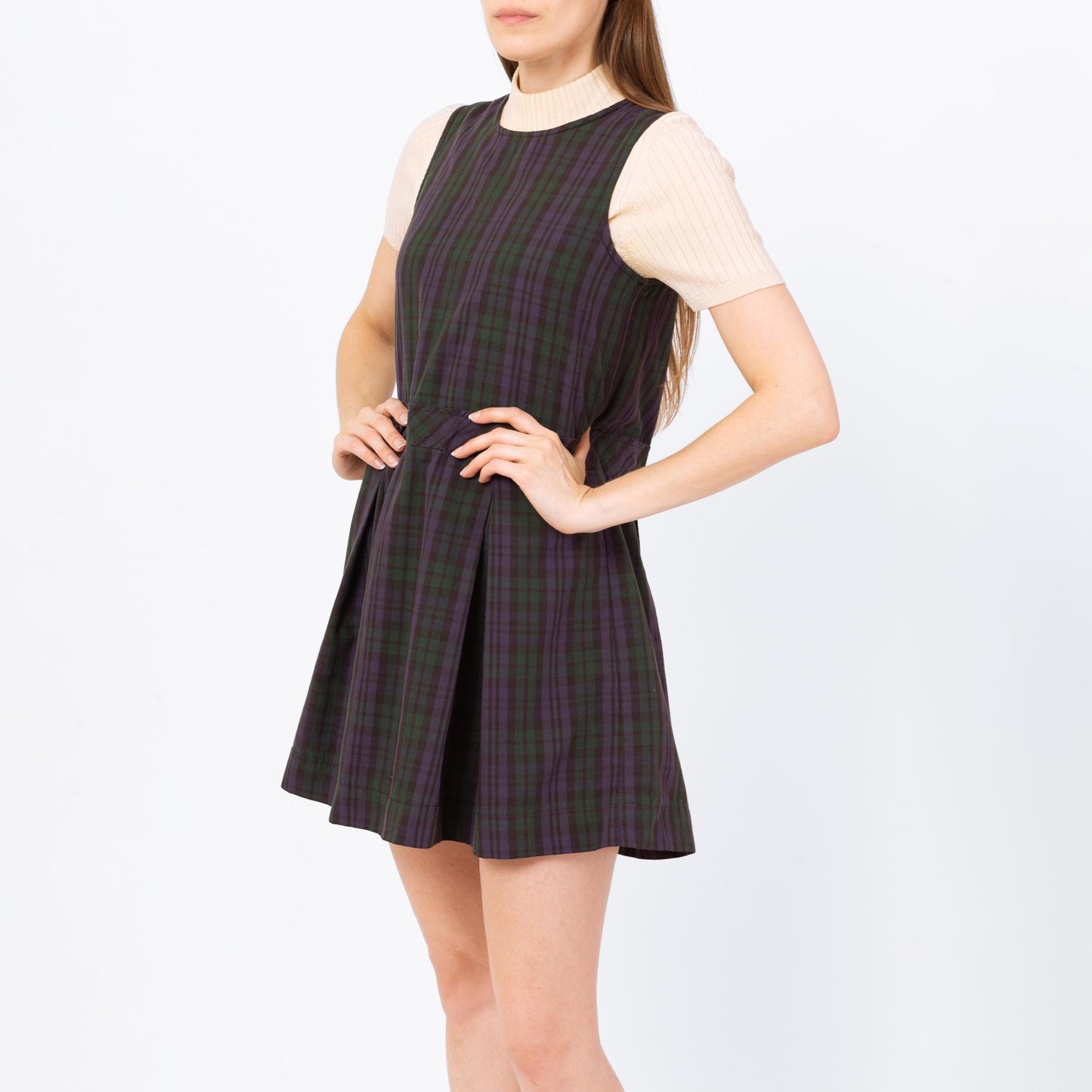 Vintage 80s Plaid Pinafore Schoolgirl Mini Dress - Petite Extra Small | Grunge Sleeveless Drop Waist School Uniform Dress