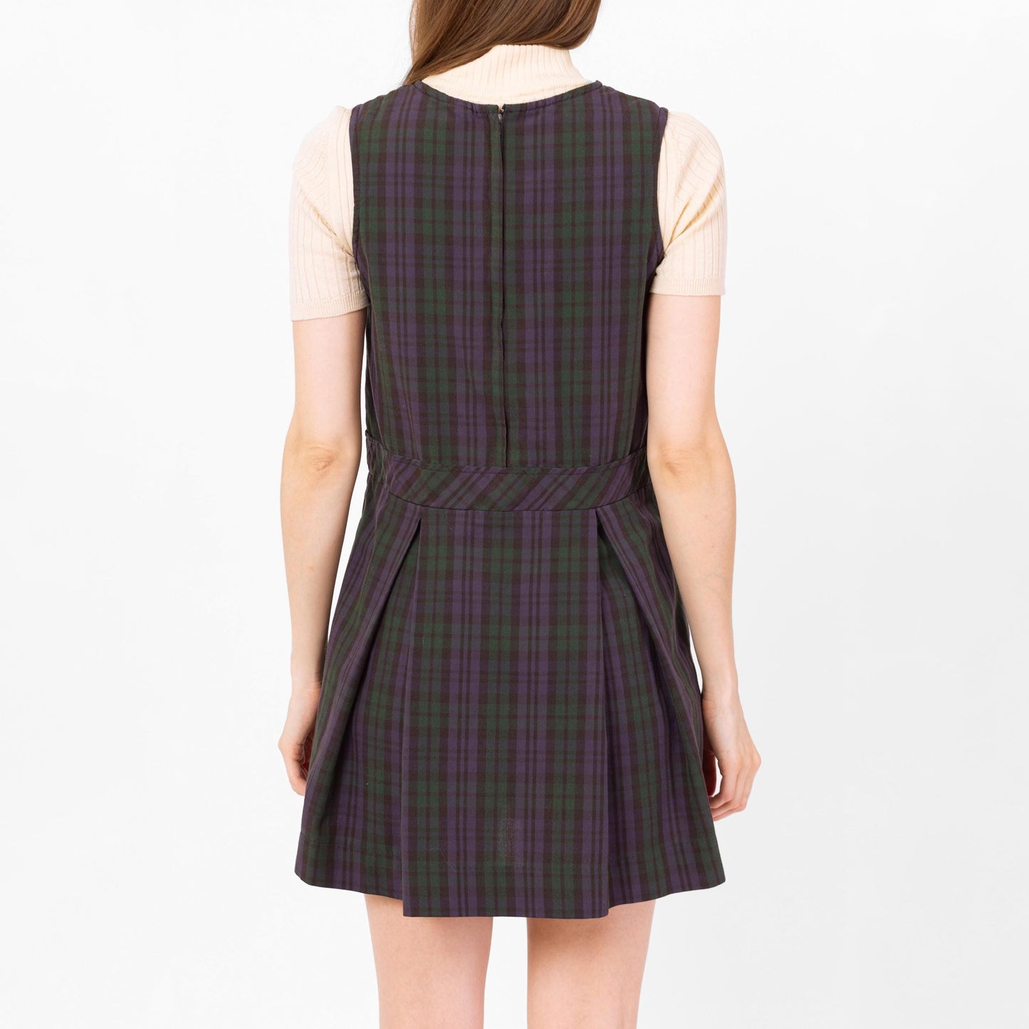 Vintage 80s Plaid Pinafore Schoolgirl Mini Dress - Petite Extra Small | Grunge Sleeveless Drop Waist School Uniform Dress