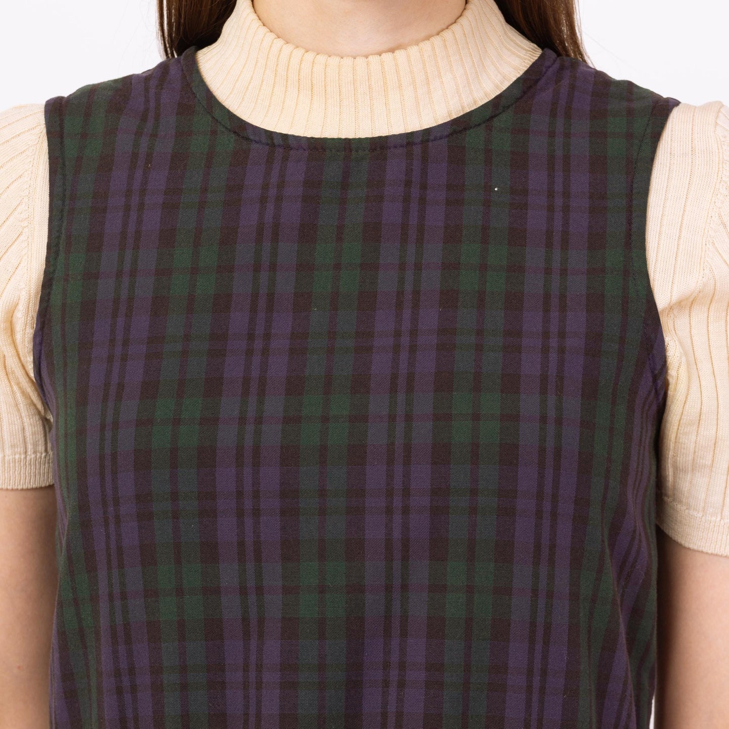Vintage 80s Plaid Pinafore Schoolgirl Mini Dress - Petite Extra Small | Grunge Sleeveless Drop Waist School Uniform Dress