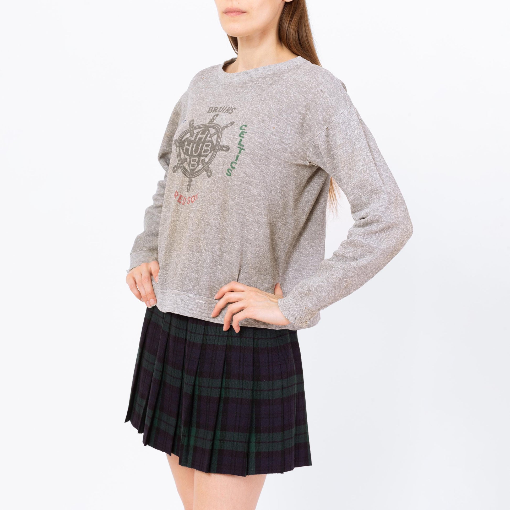 Vintage 60s Boston City Of Champions Sports Team Sweatshirt - Men's Small, Women's Medium | Red Sox Bruins Celtics Patriots Gray Crewneck