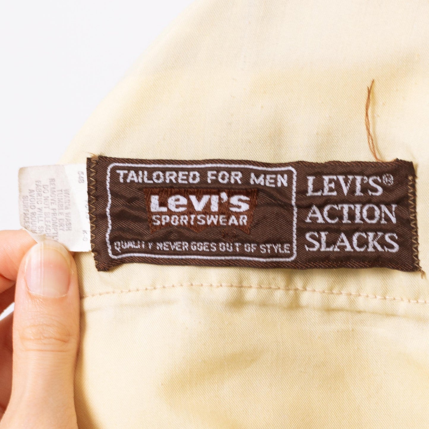 Vintage 70s Levi's Action Slacks - 34x31 | Minimalist Taupe Trousers Bootcut Leg Dress Pants