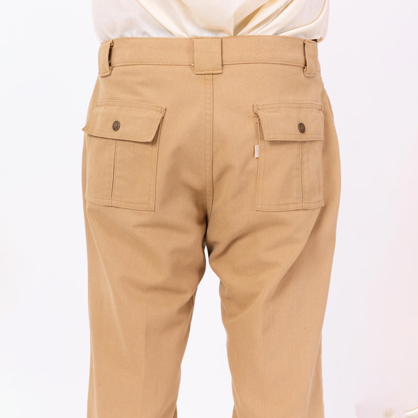 Vintage 70s Levi's Tan Bootcut Pants - 34x31 | Retro Khaki Cargo Pocket Trousers