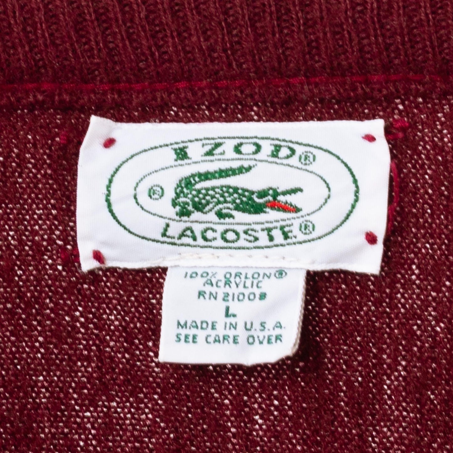Vintage 80s Izod Lacoste Wine Red V Neck Sweater - Large | Preppy Burgundy Pullover Jumper
