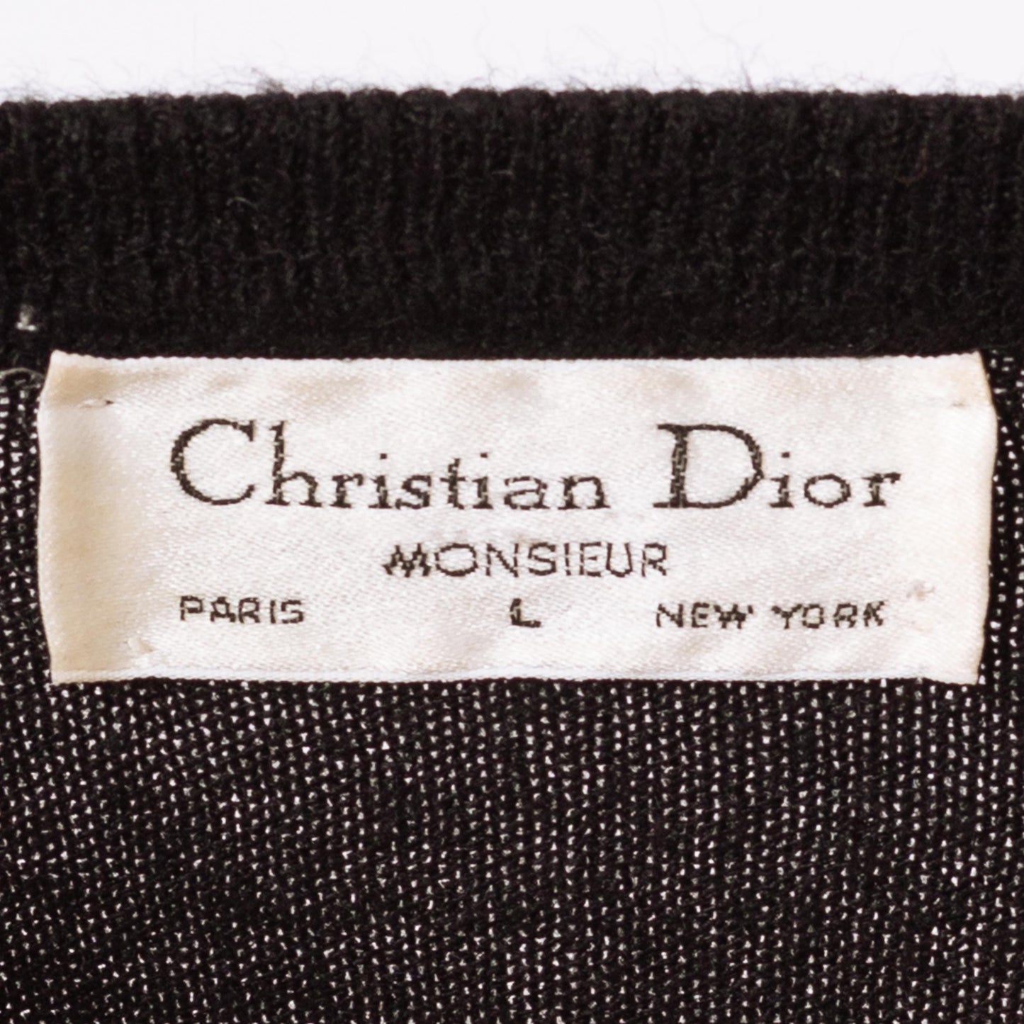 Vintage 80s Christian Dior Black Knit Sweater - Large | Preppy Designer V Neck Wool Pullover Sweater