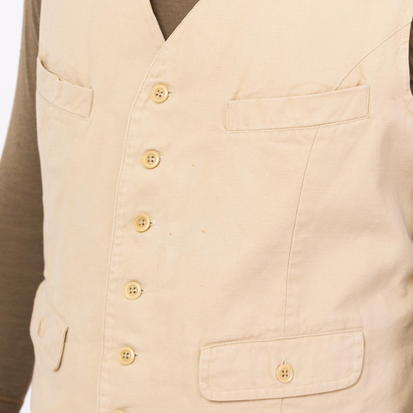 Vintage 90s Polo Ralph Lauren Khaki Vest - Large | Western Wear Cream Cotton Vest, Sleeveless Button Up Layering Shirt