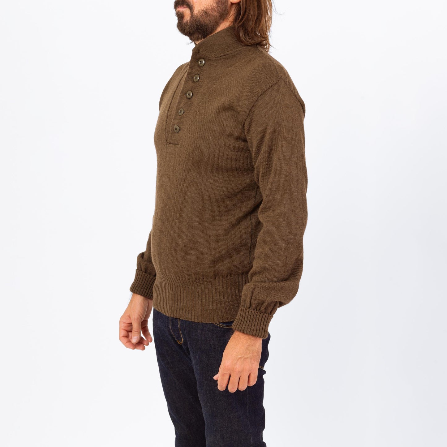 Vintage 90s Olive Wool Military Henley Sweater - Large | US Army Long Sleeve Fitted Pullover